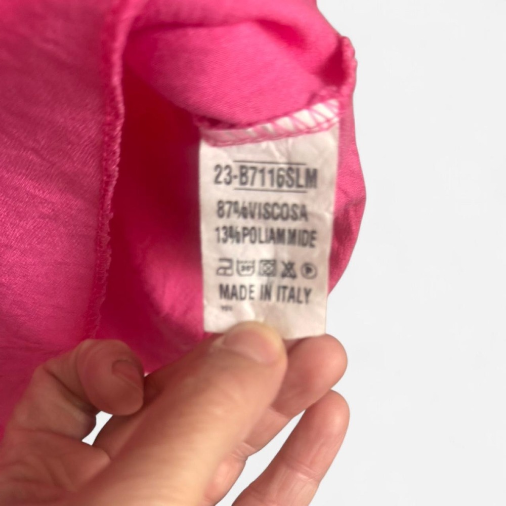 Made With Love Hot Pink V-Neck Blouse Balloon Sleeve Barbiecore - Picture 4 of 4